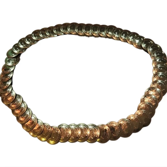 BELT GOLD TONE COIN CONCHO STRETCH BOHEMIAN BELT - Picture 1 of 4